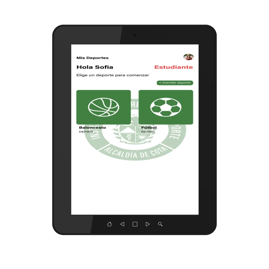 App IMRD Cota: selección de deporte